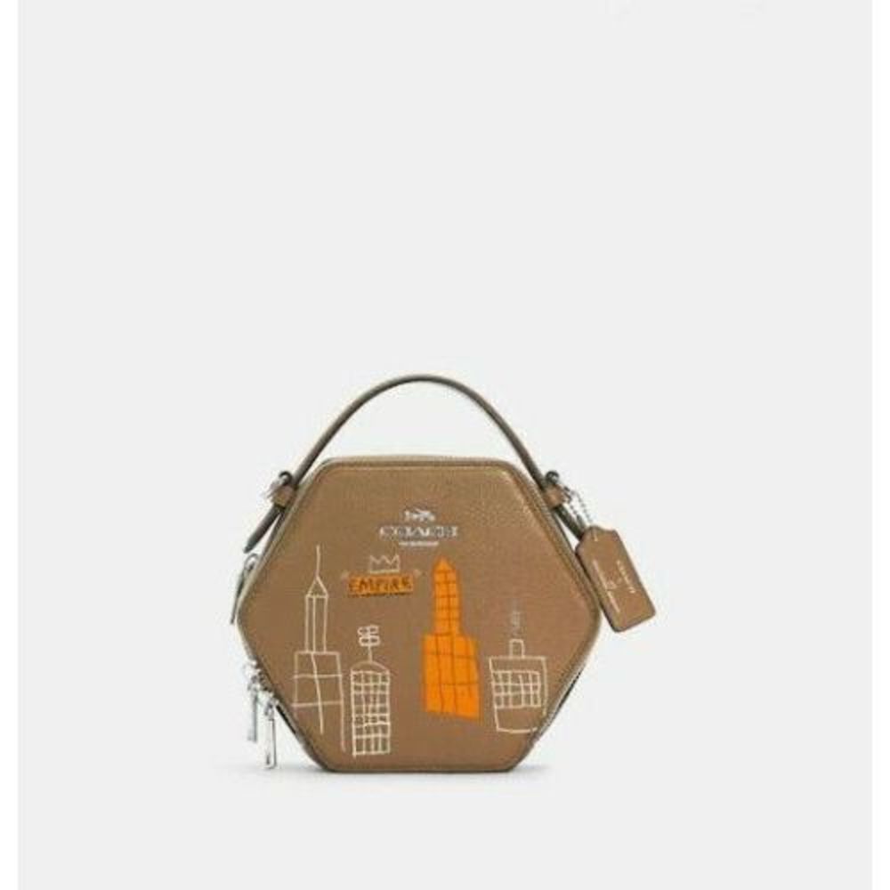 Coach X Jean Michel Basquiat Hexa Empire Elm Leather Bag Handbag Purse Brown NEW